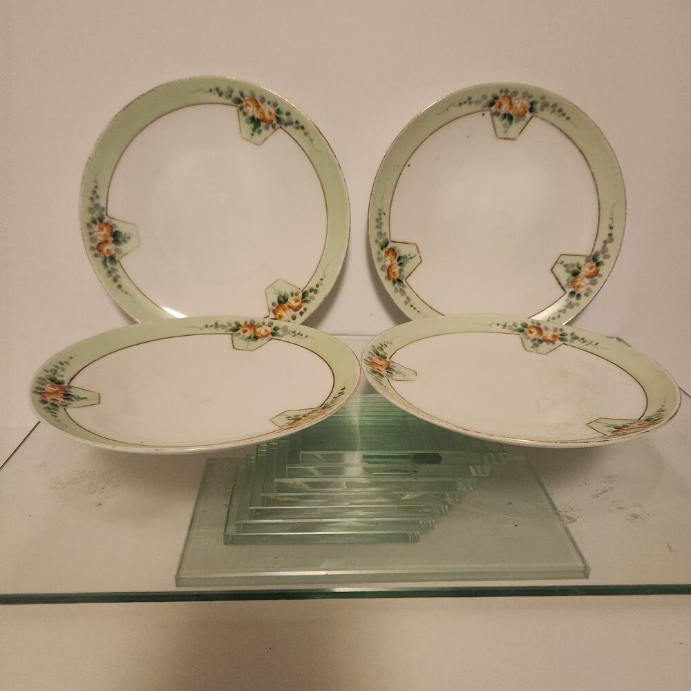 Vintage Meito 4 piece 6.5" plates floral green
